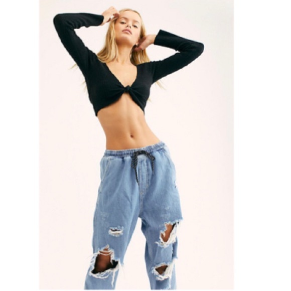 FREE PEOPLE Sloane Destructed Joggers NWT M BL - Picture 3 of 4